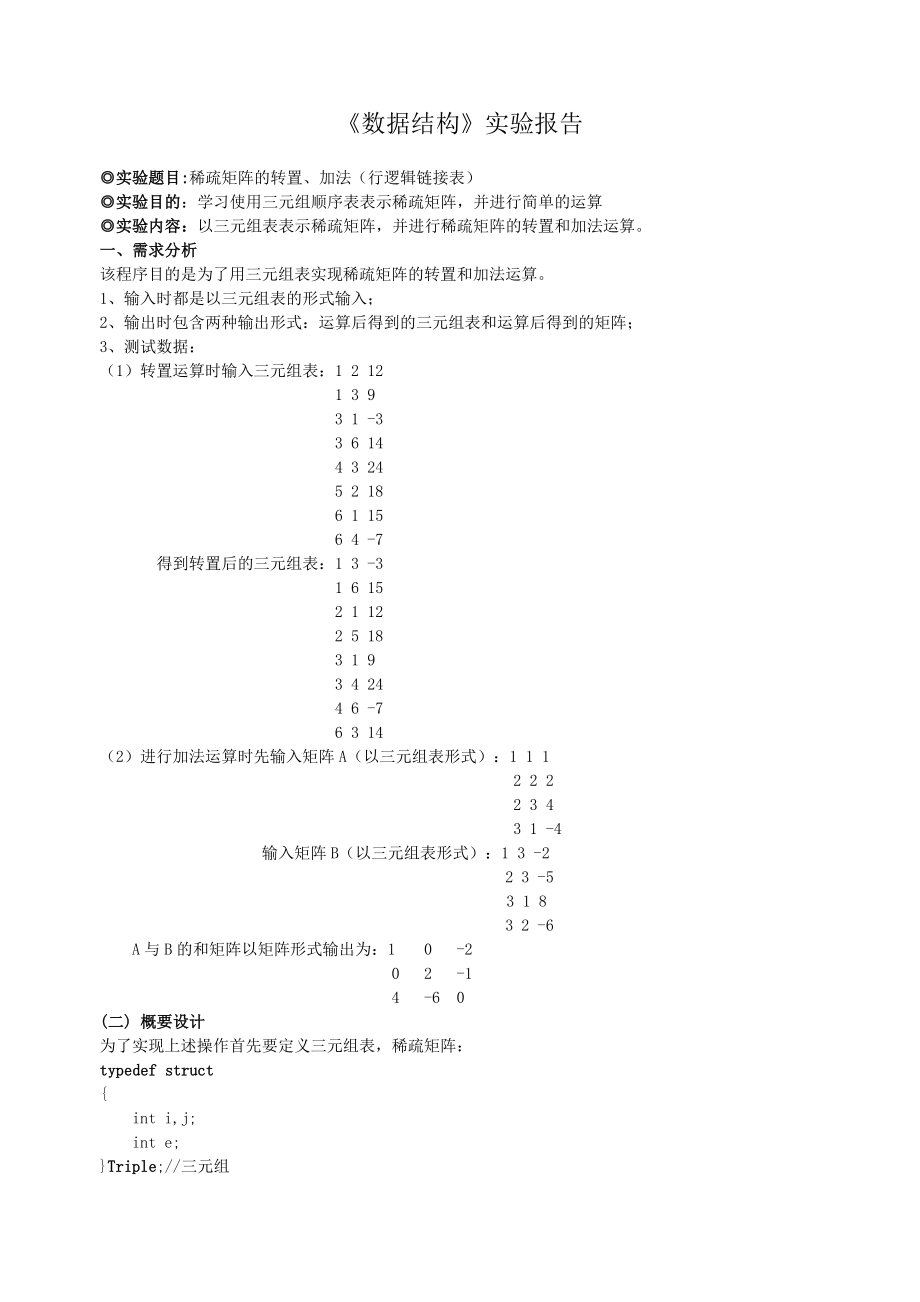 数据结构稀疏矩阵转置-加法_第1页