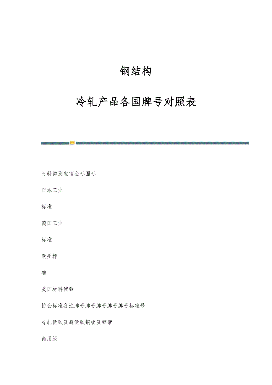 钢结构：冷轧产品各国牌号对照表_第1页