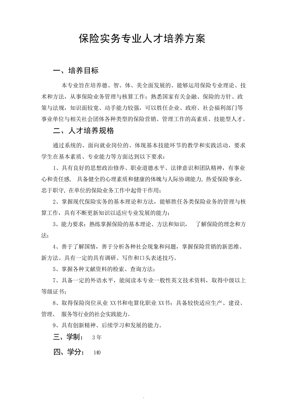 保险专业人才培养方案解决方案_第1页
