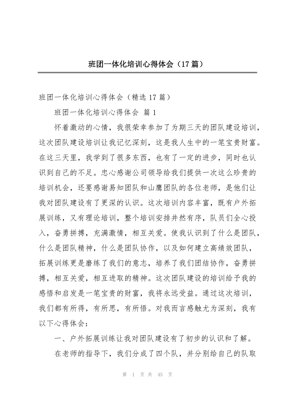 班团一体化培训心得体会（17篇）_第1页