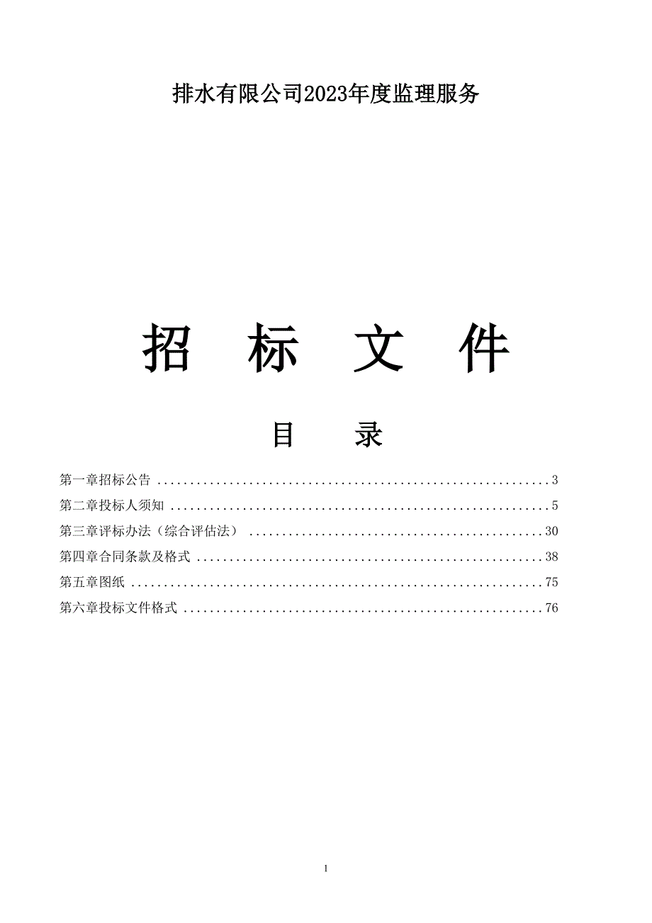 排水有限公司2023年年度监理服务招标文件_第1页