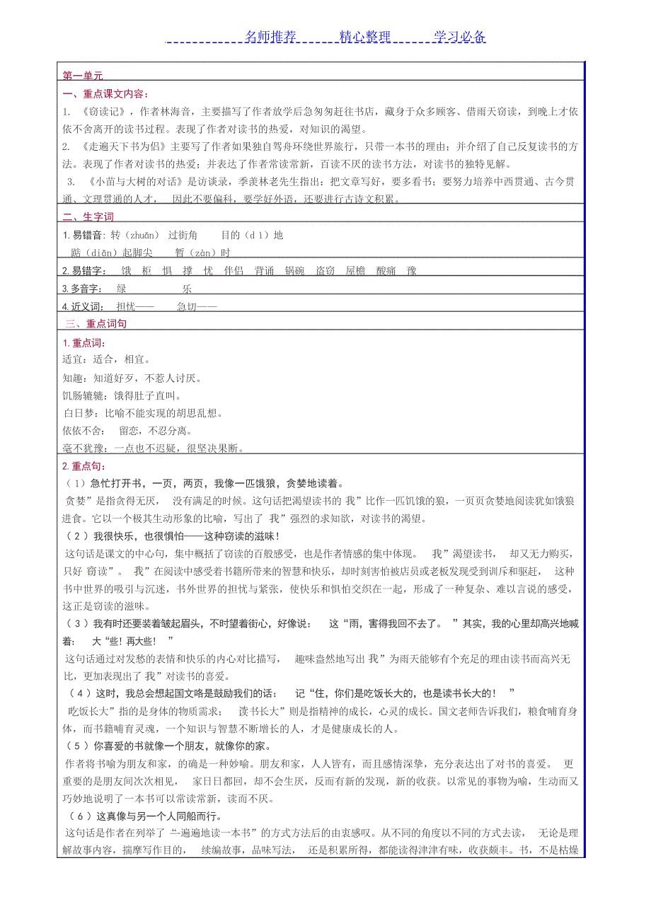 人教版五年级上册语文期中复习知识点初中教育_第1页