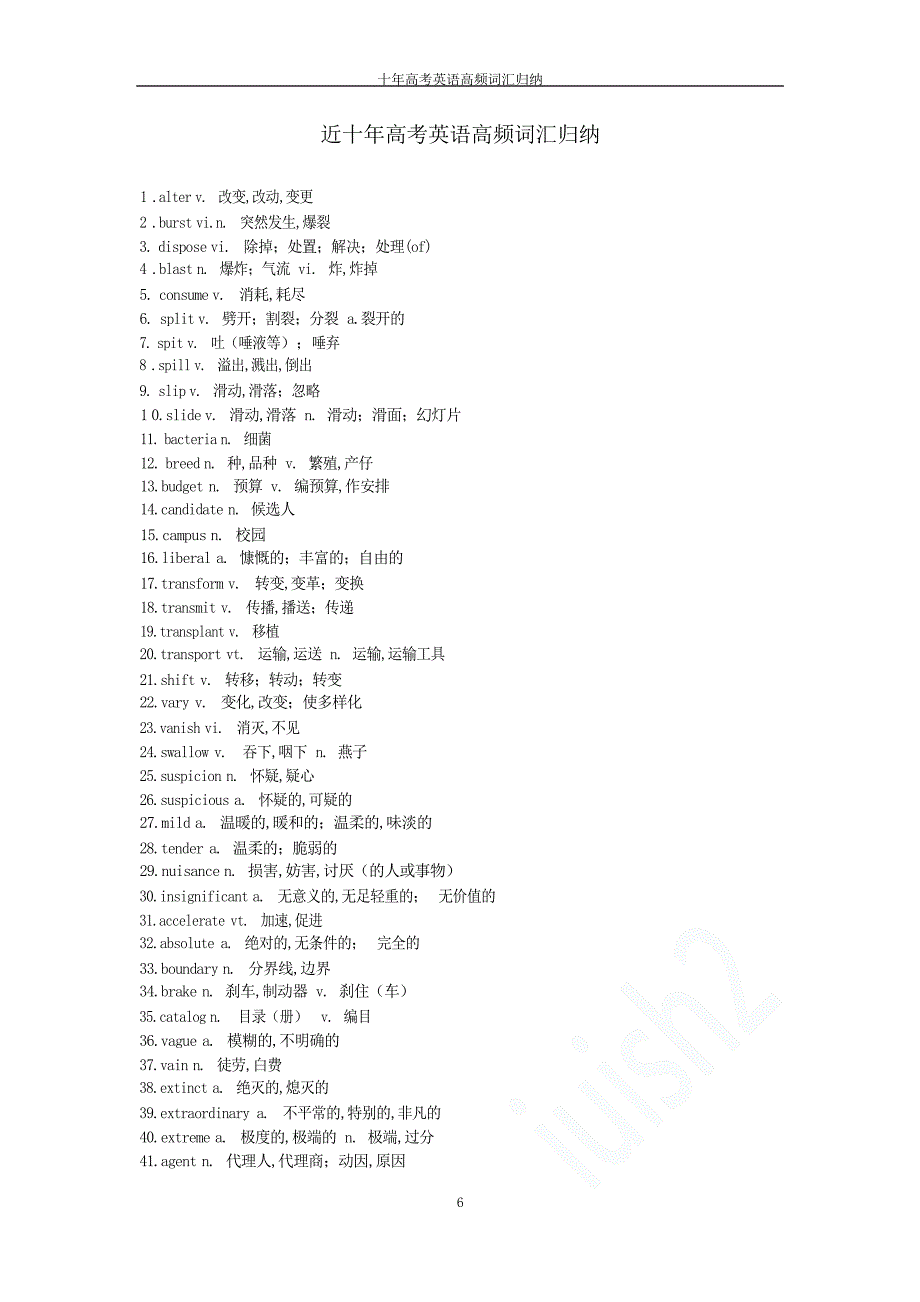 十年高考英语高频词汇归纳高考英语_第1页