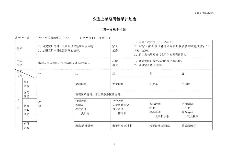 幼儿园常用表格-（小班上学期周教学计划周）附-日常工作管理及绩效考核细则_第1页
