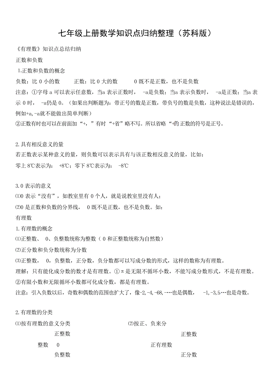 七年级上册数学知识点归纳整理苏科版小学教育_第1页