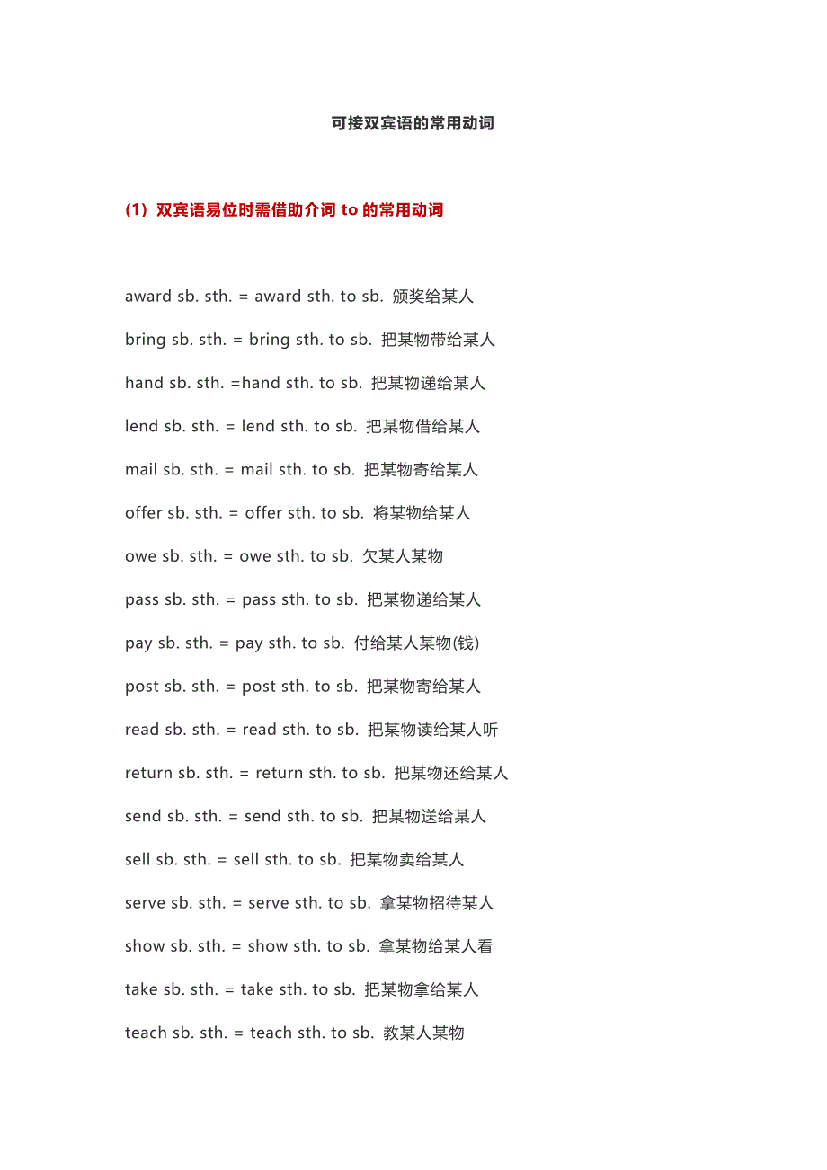 高考英语-可接双宾语的常用动词固定搭配_第1页