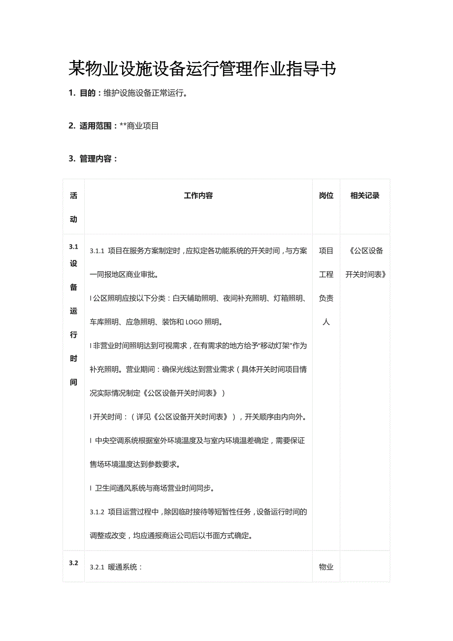 某物业设施设备运行管理作业指导书_第1页