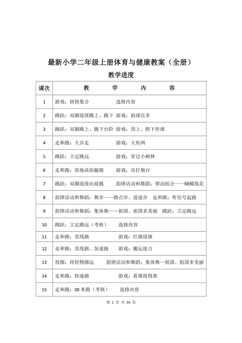 小学二年级上册体育与健康教案(全册)_第1页