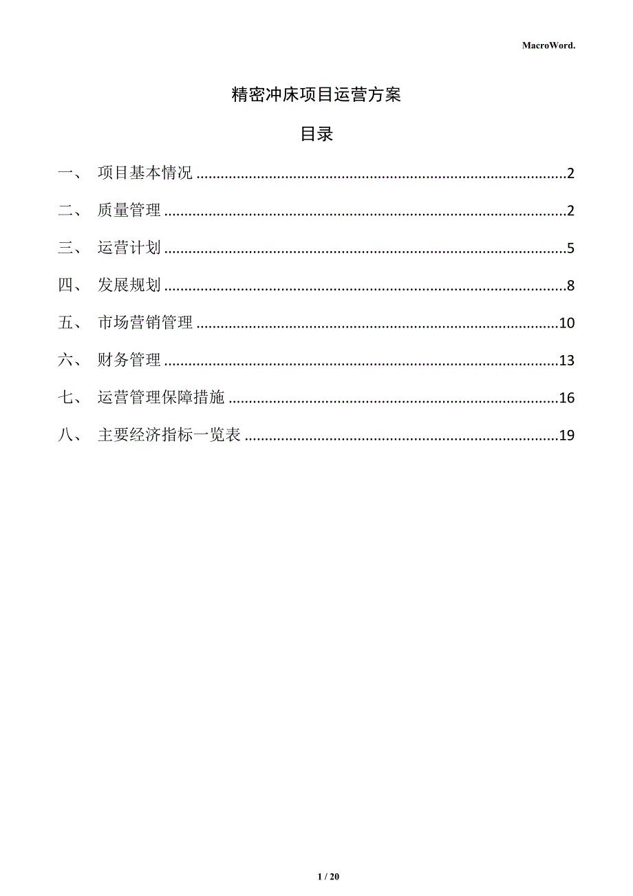精密冲床项目运营方案（参考）_第1页