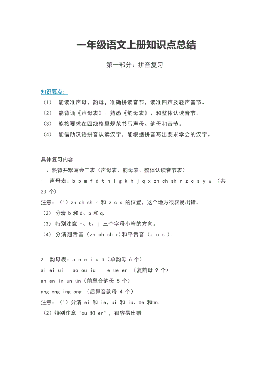 部编版一年级语文上册知识点学习资料_第1页