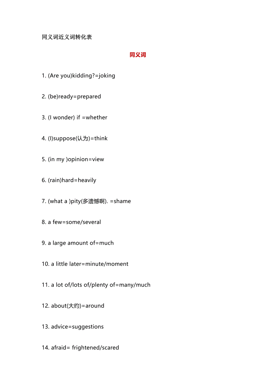 初中英语同义词近义词转化表_第1页