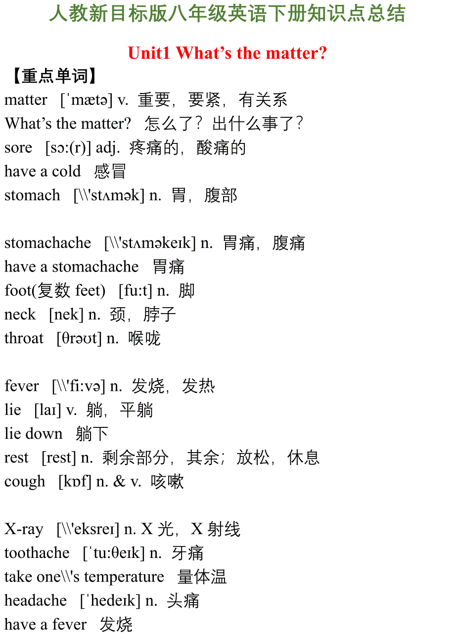初中八年级英语下册预习提纲（人教版）_第1页