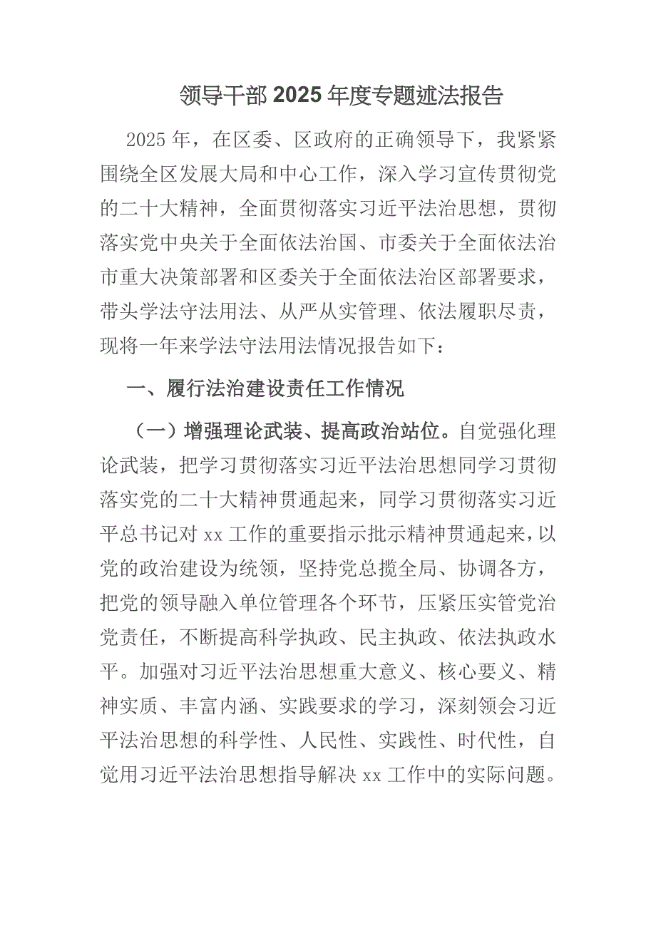 领导干部2025年度专题述法报告_第1页