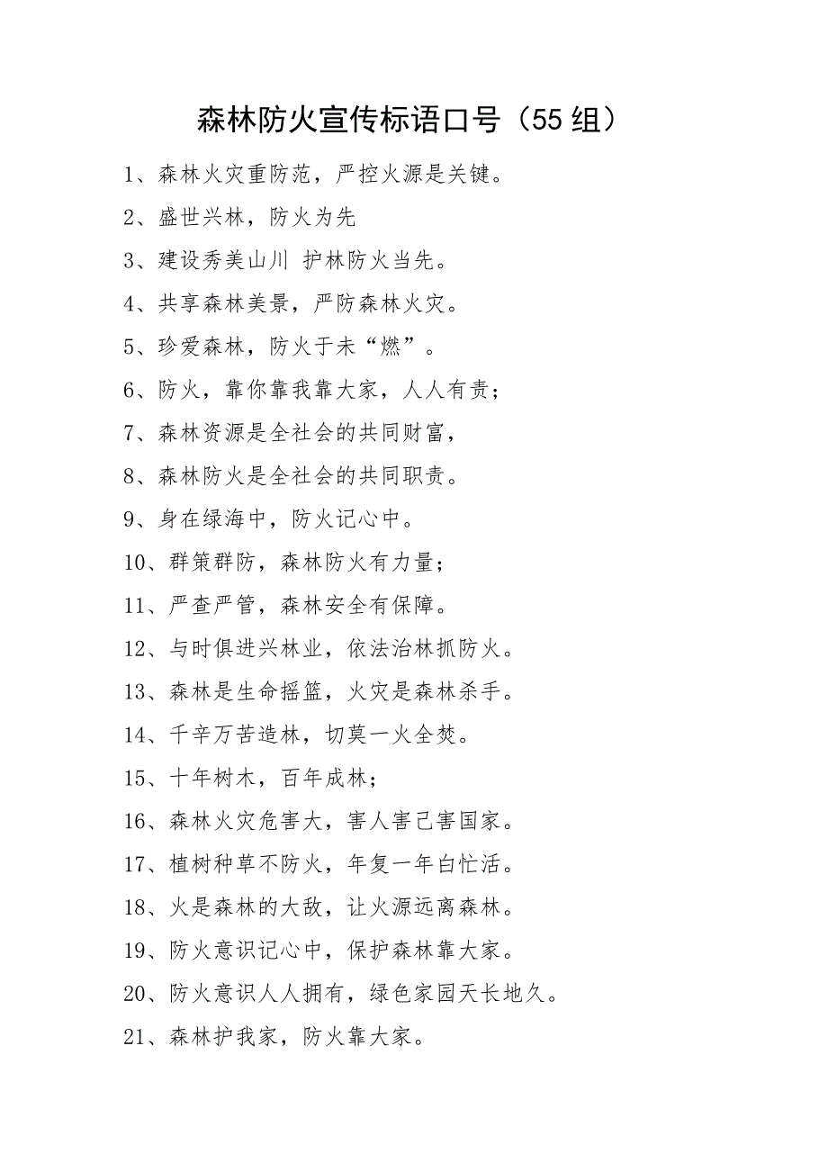 森林防火宣传标语口号55组_第1页