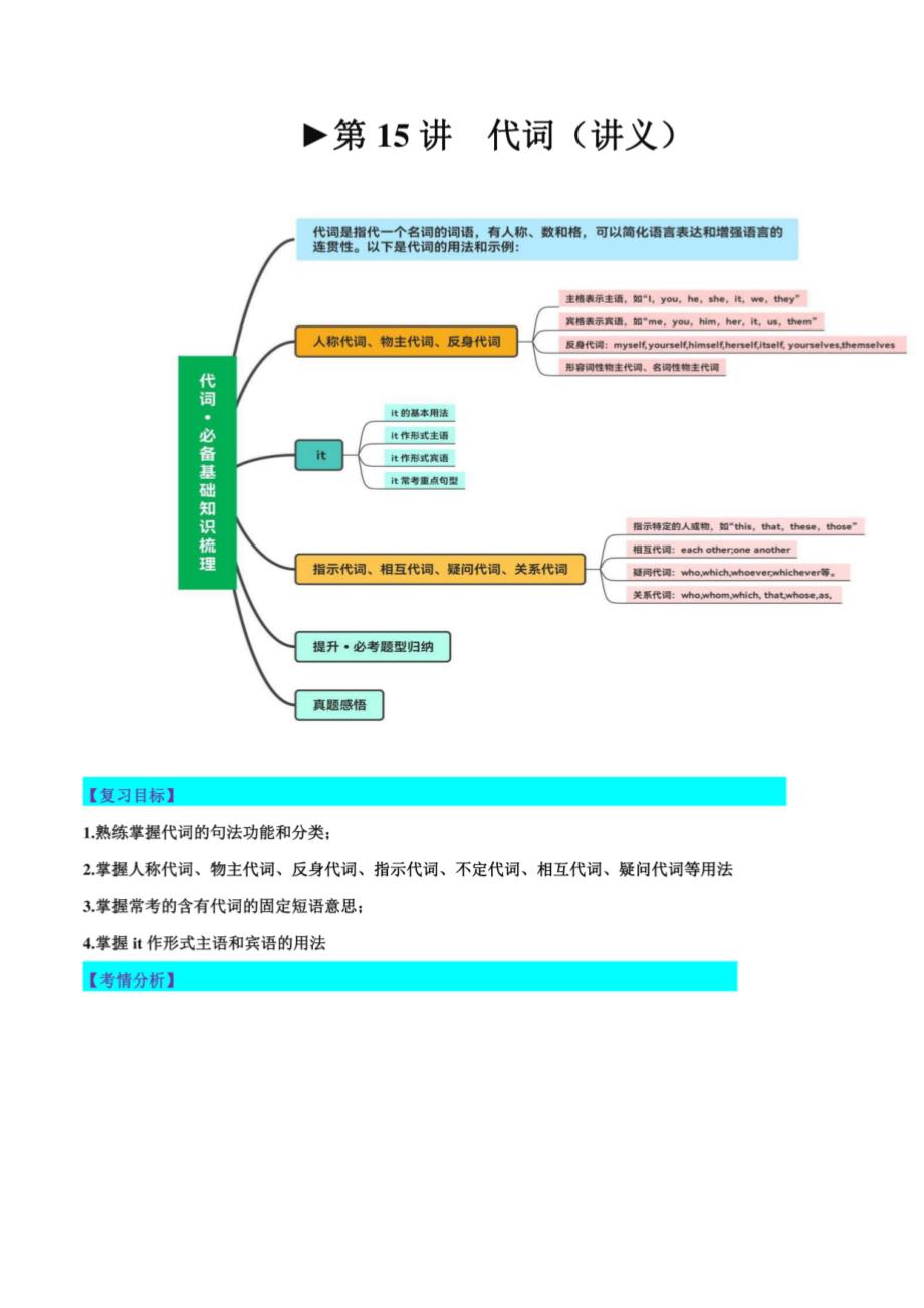 代词 讲义-2024年中考英语一轮复习（原卷版）_第1页