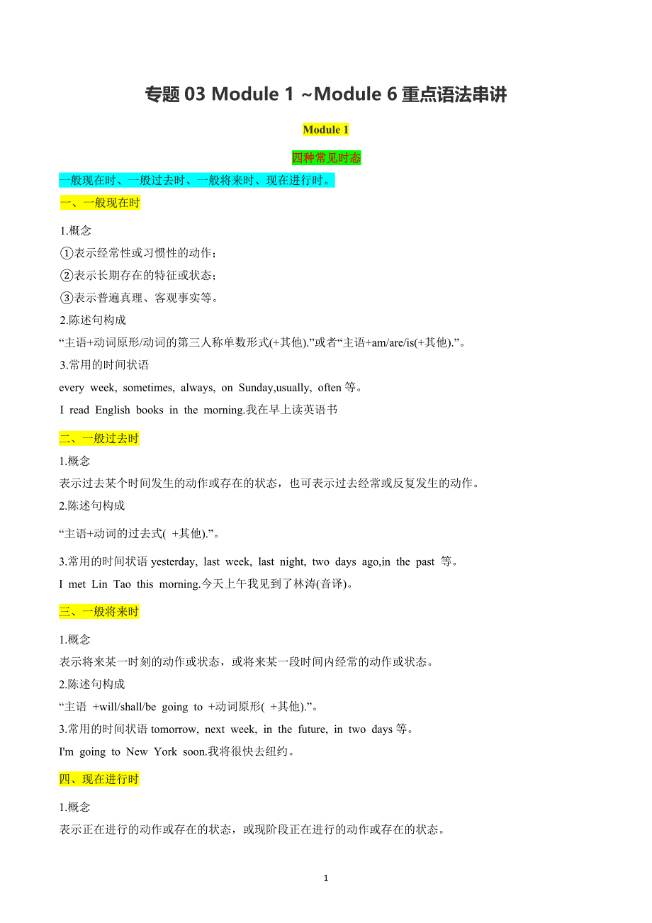 2024-2025学年外研版八年级英语上期考点专题03 Module 1 ~Module 6重点语法串讲【考点清单】_第1页