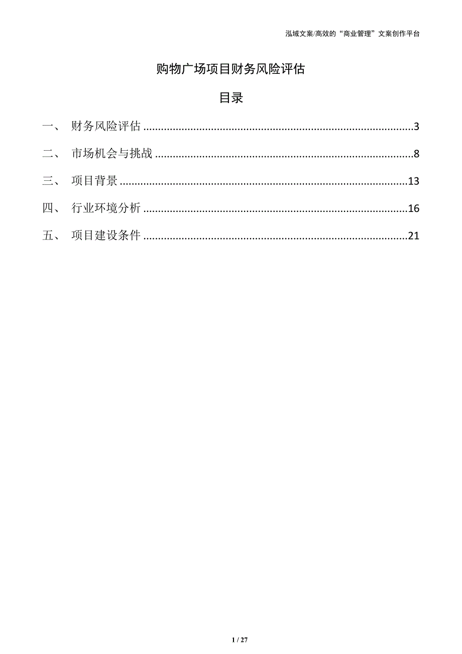 购物广场项目财务风险评估_第1页