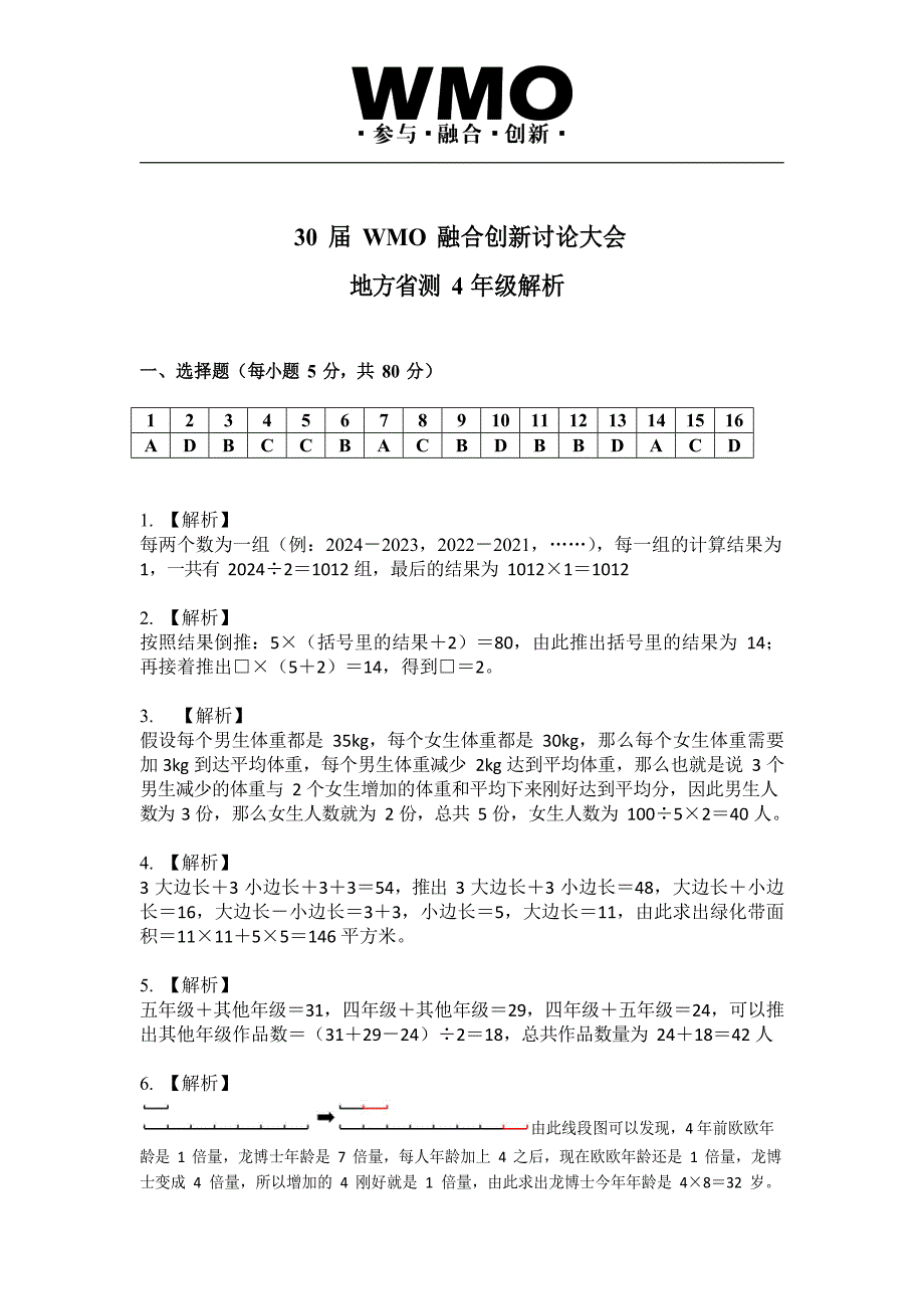 第30届WMO融合创新讨论大会复赛四年级试卷答案_第1页
