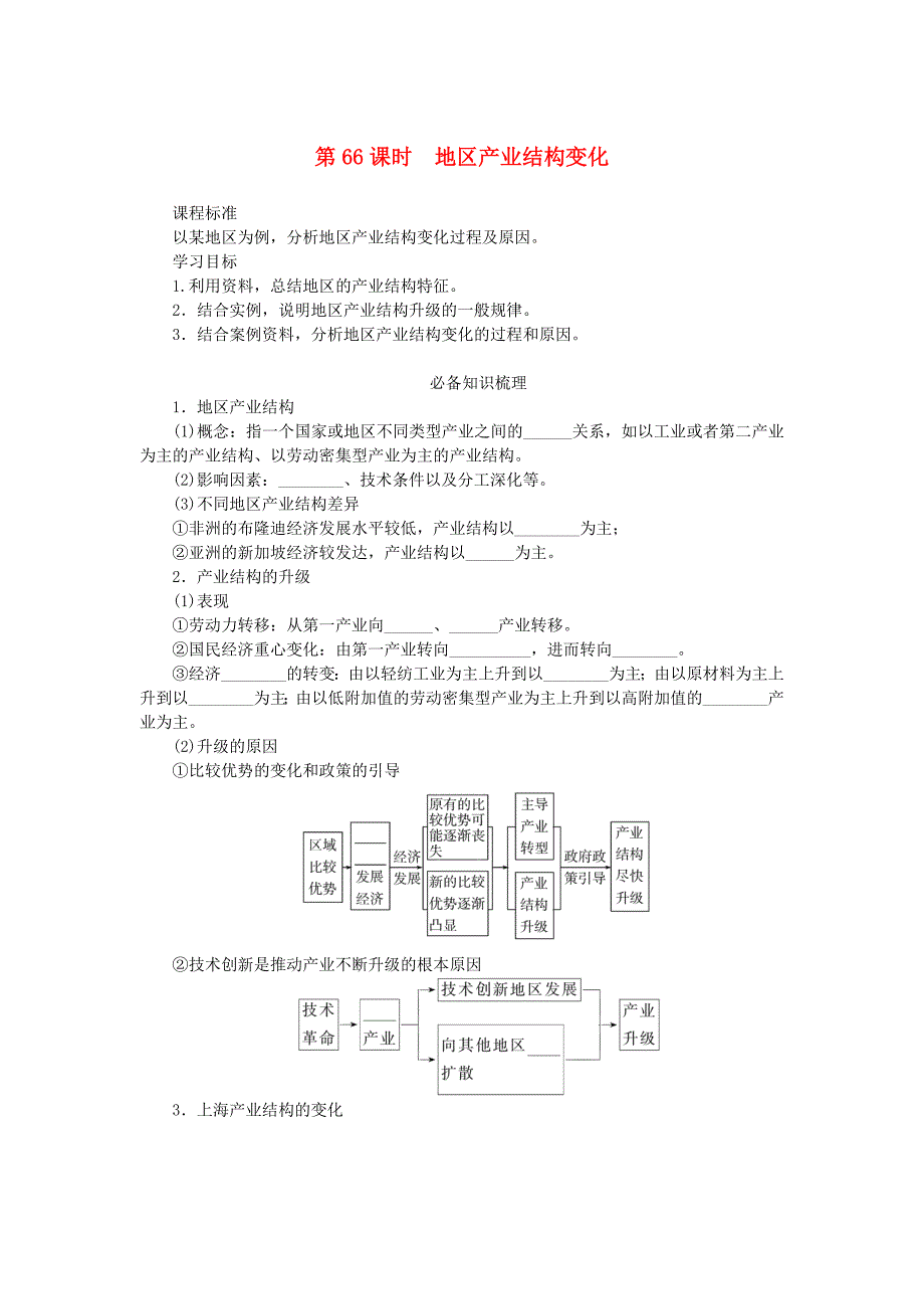 2025新人教版高考地理全程一轮复习学案第66课时地区产业结构变化_第1页
