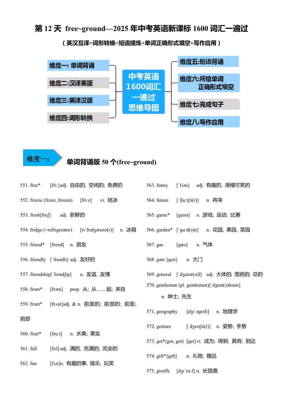 第12天-free~ground2025年中考英语新课标1600词汇一遍过_第1页
