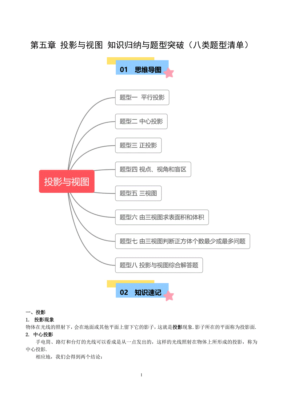 北师版九年级数学第五章 投影与视图 知识归纳与题型突破（八类题型清单）_第1页