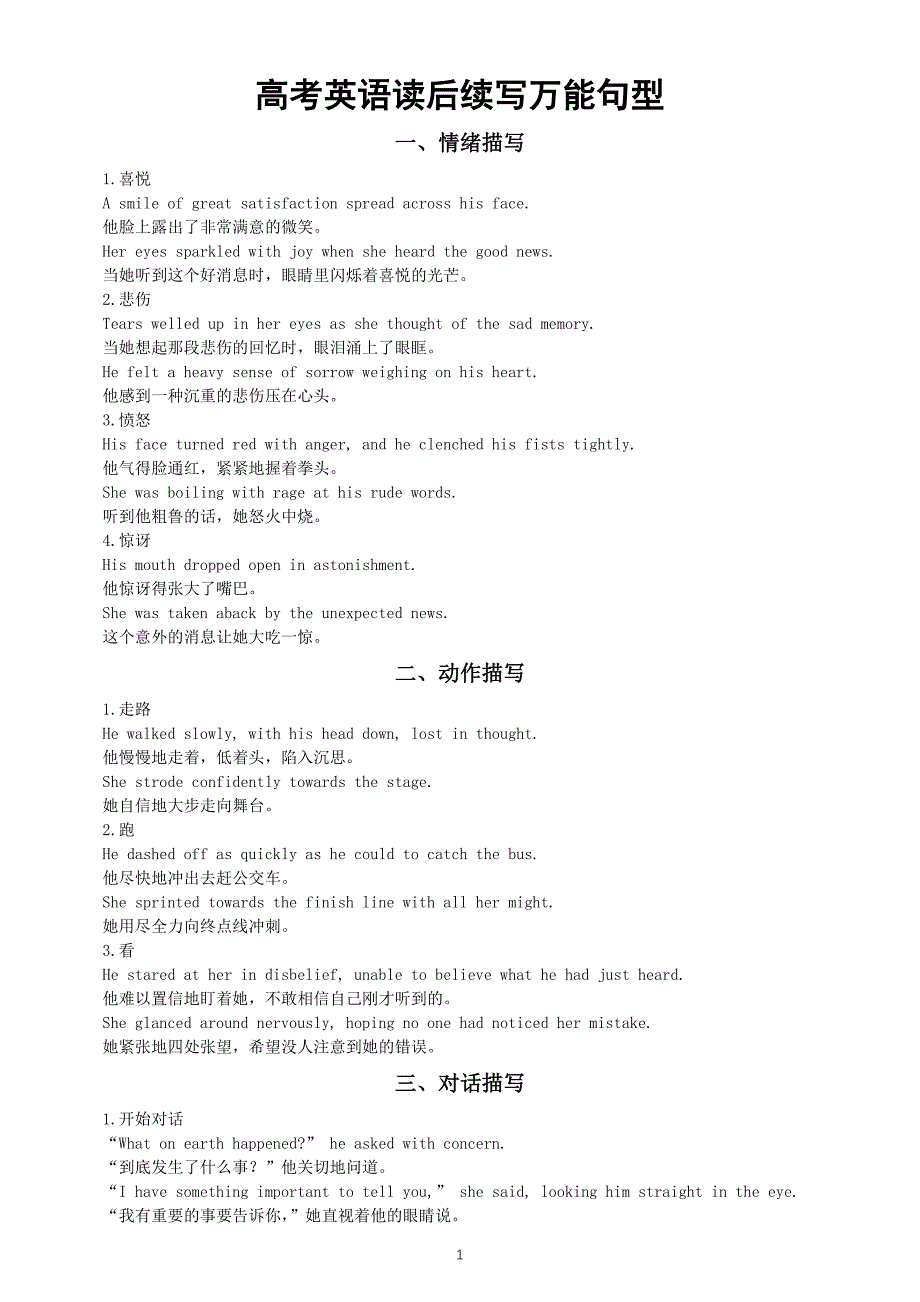 高中英语2025届高考读后续写万能句型（共六类）_第1页