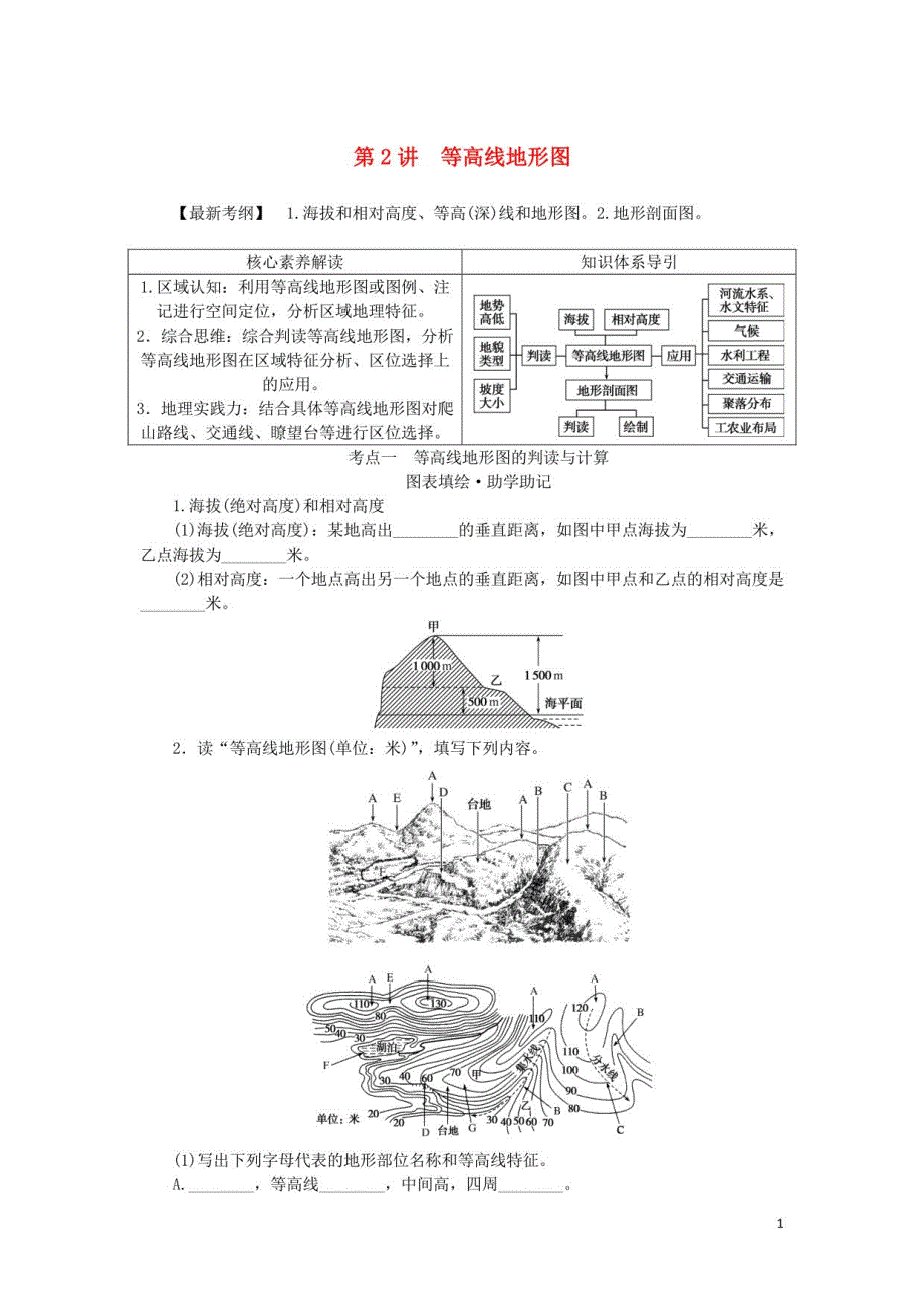 统考版2023版高三地理一轮复习第2讲等高线地形图讲义_第1页