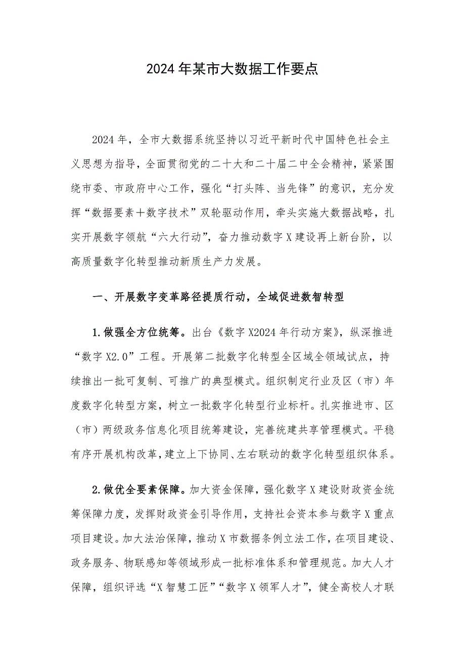 2024年某市大数据工作要点_第1页