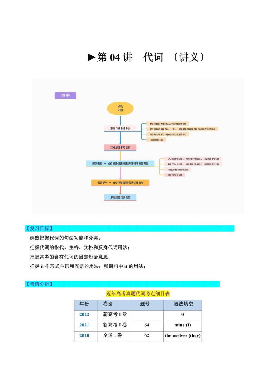 第4讲代词（讲义）-2024年高考英语一轮复习（新教材新高考）_第1页