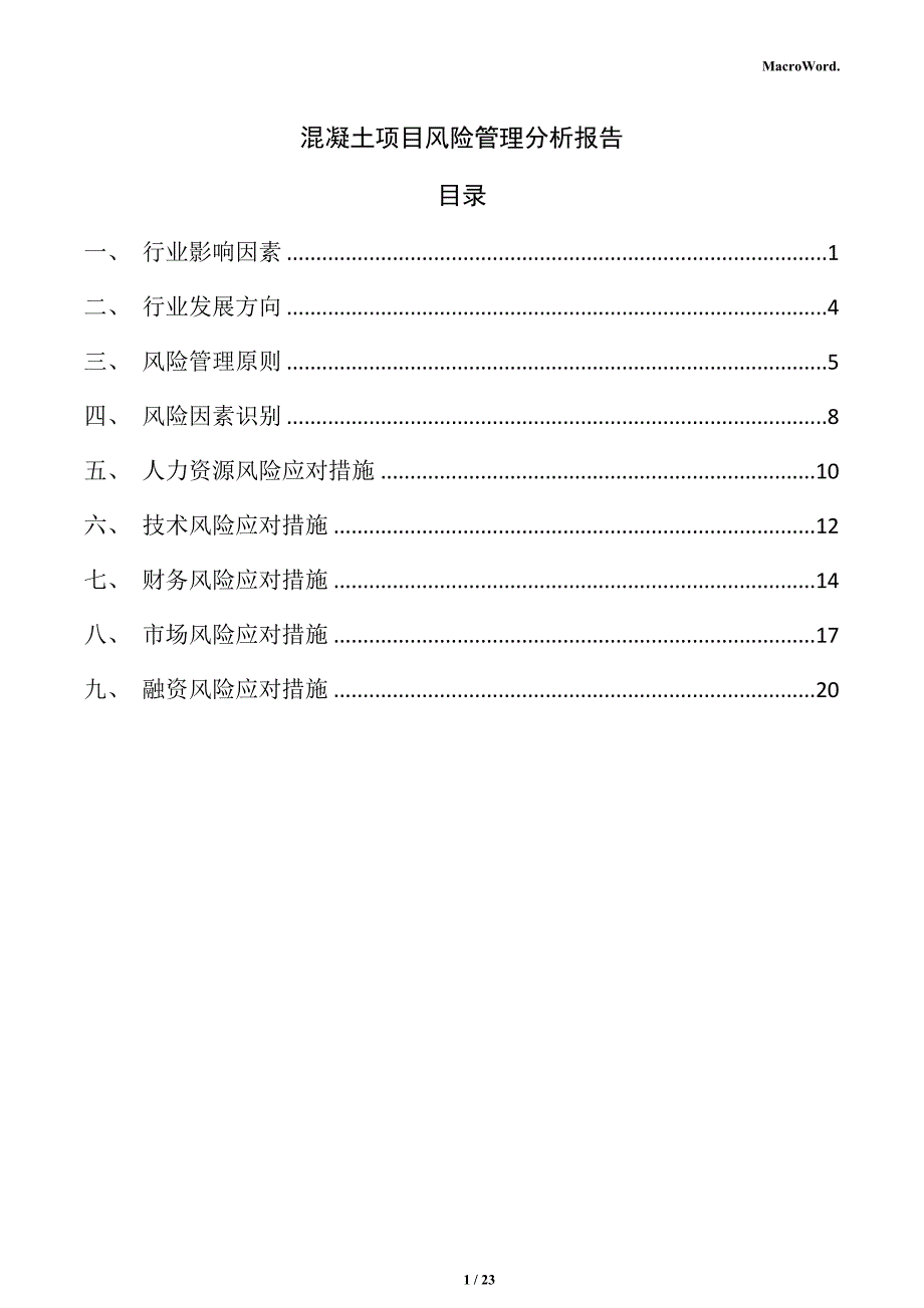 混凝土项目风险管理分析报告_第1页