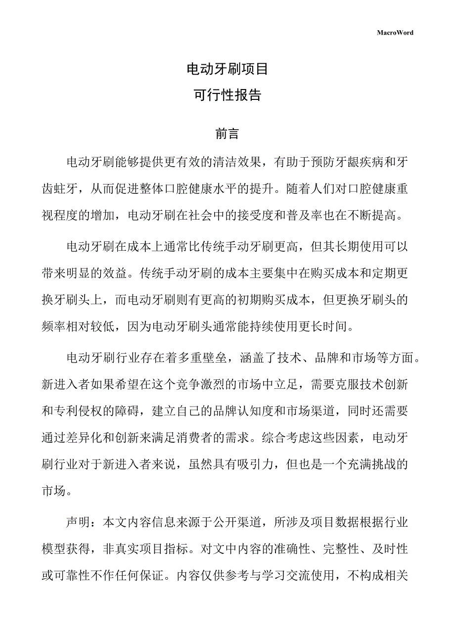 电动牙刷项目可行性报告（范文参考）_第1页