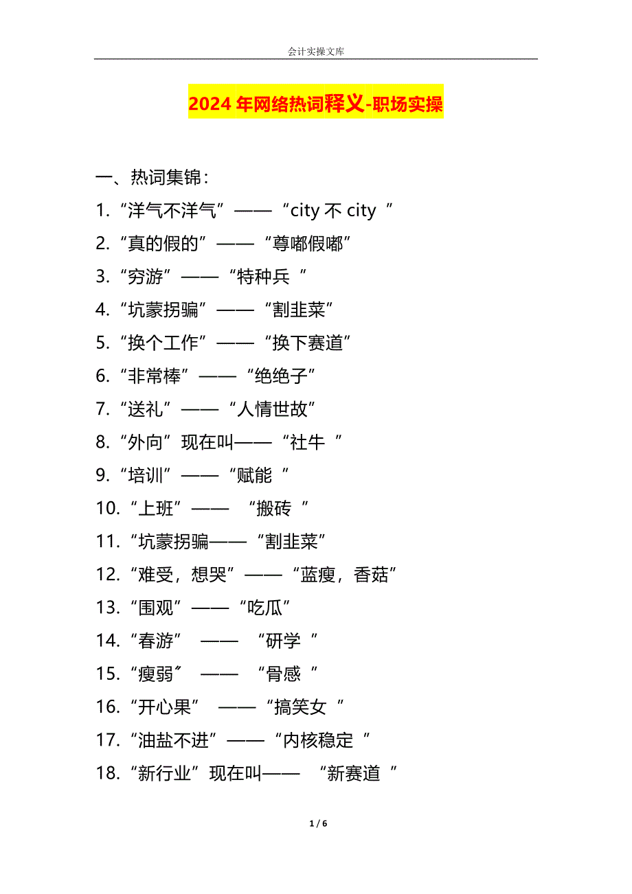 生活交际中的网络热词释义-职场实操_第1页
