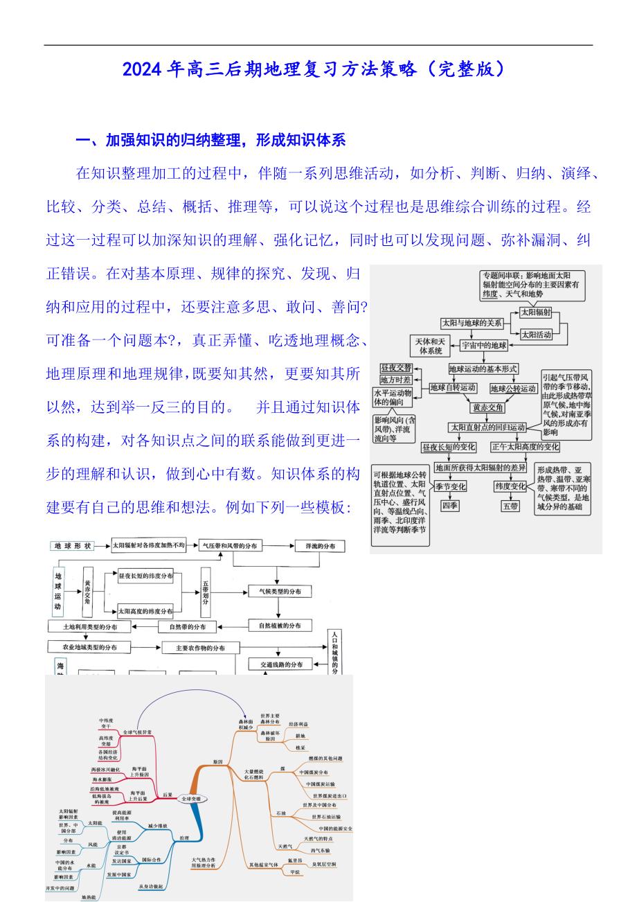 2024年高三后期地理复习方法策略（完整版）_第1页