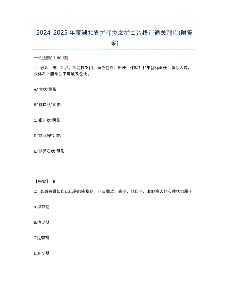2024-2025年度湖北省护师类之护士资格证通关题库(附答案)_第1页