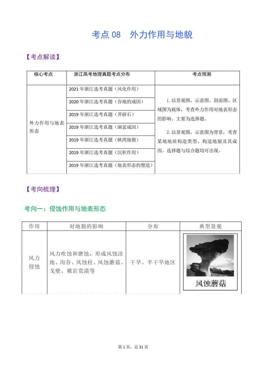 2024年高考地理一轮复习：外力作用与地貌(浙江专用)_第1页