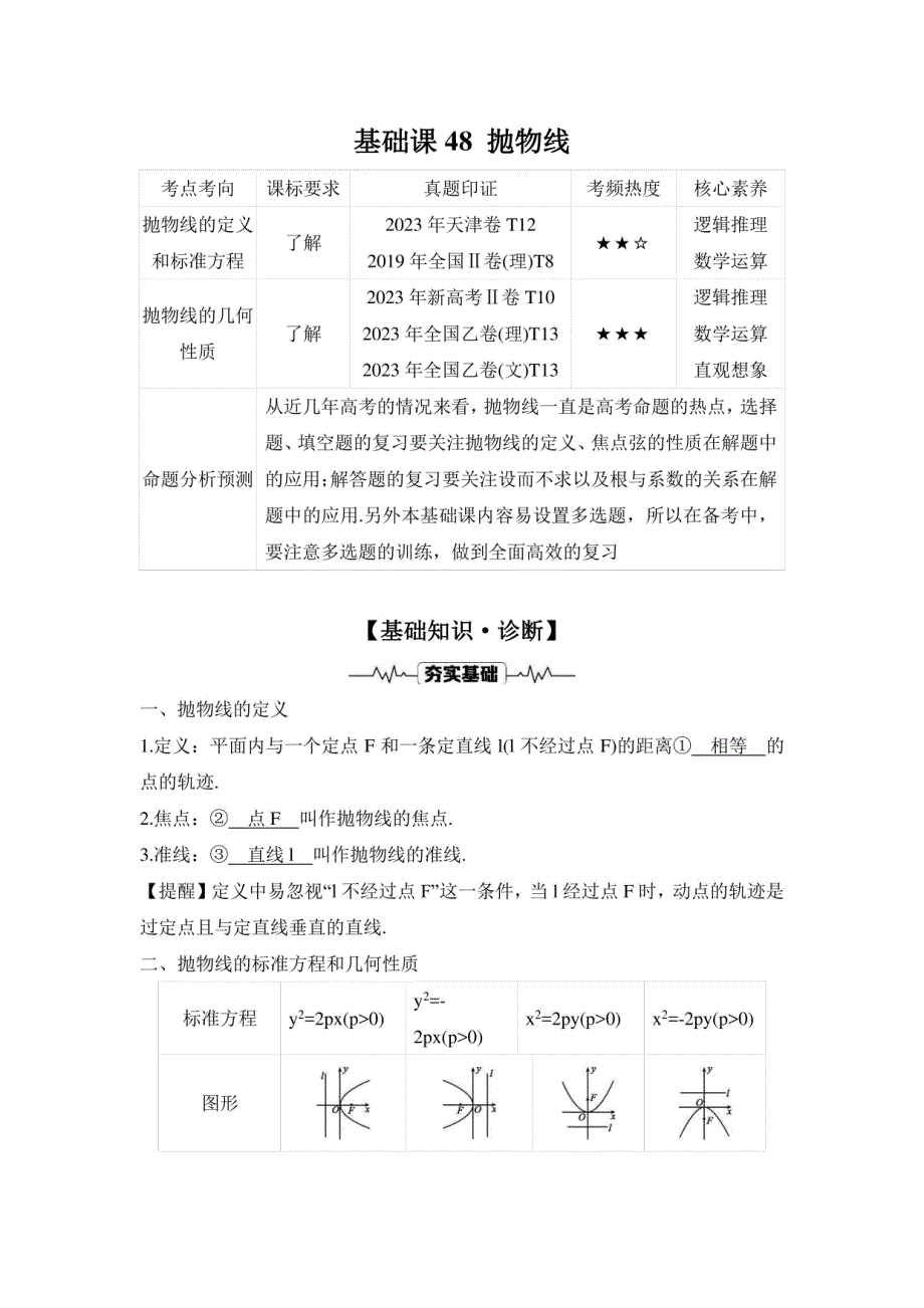 抛物线 学案-2025届高三数学一轮复习_第1页