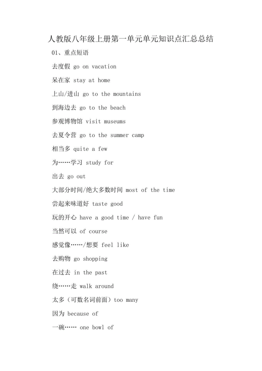 人教版八年级英语上册第一单元单元知识点总结_第1页