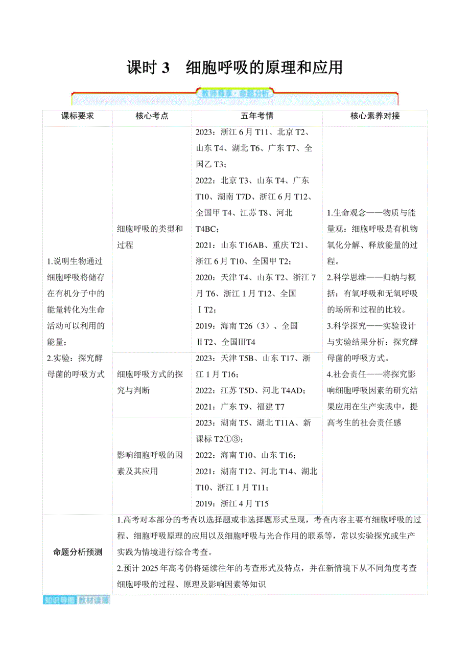 2025年高考生物总复习：细胞呼吸的原理和应用_第1页