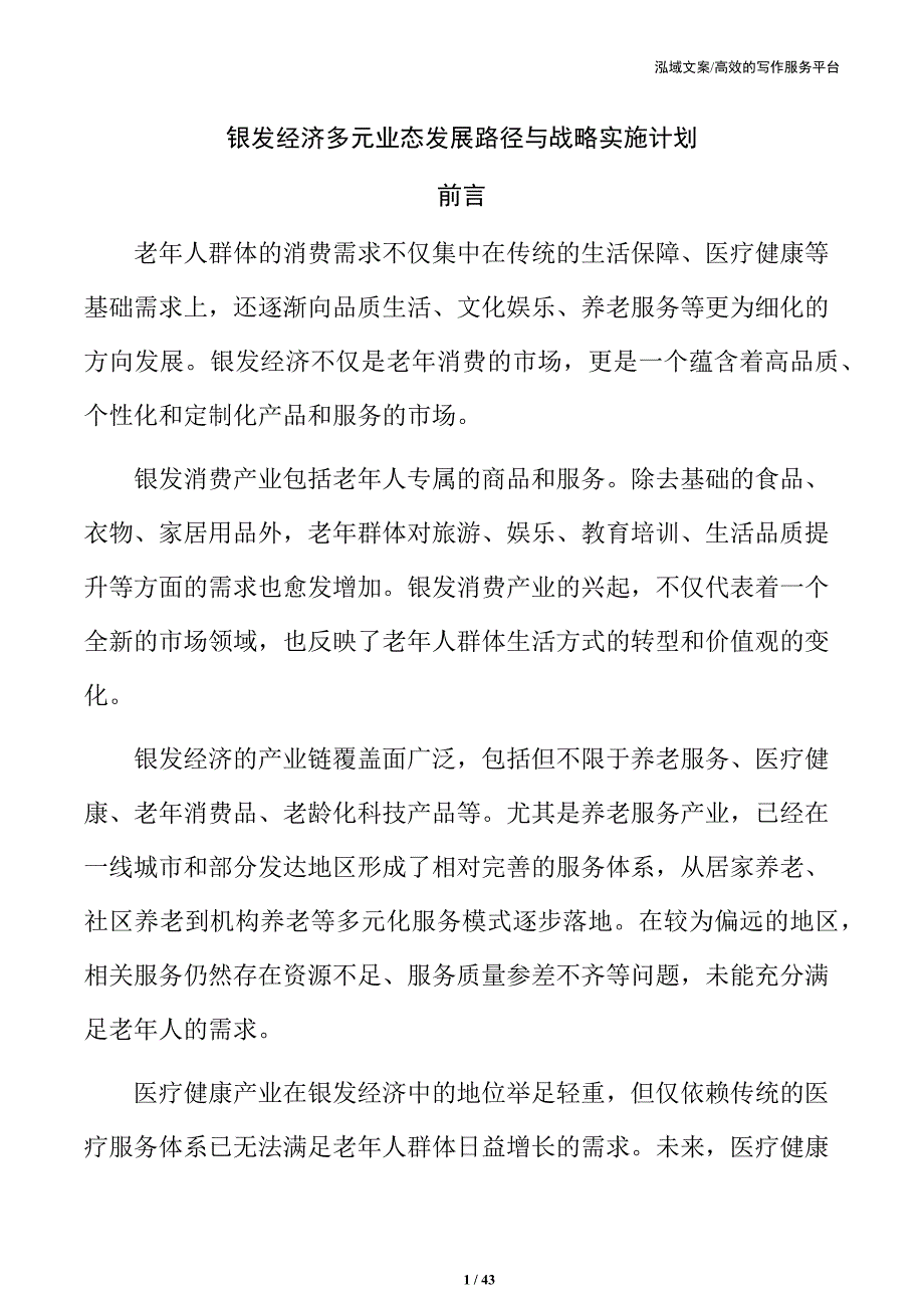 银发经济多元业态发展路径与战略实施计划_第1页