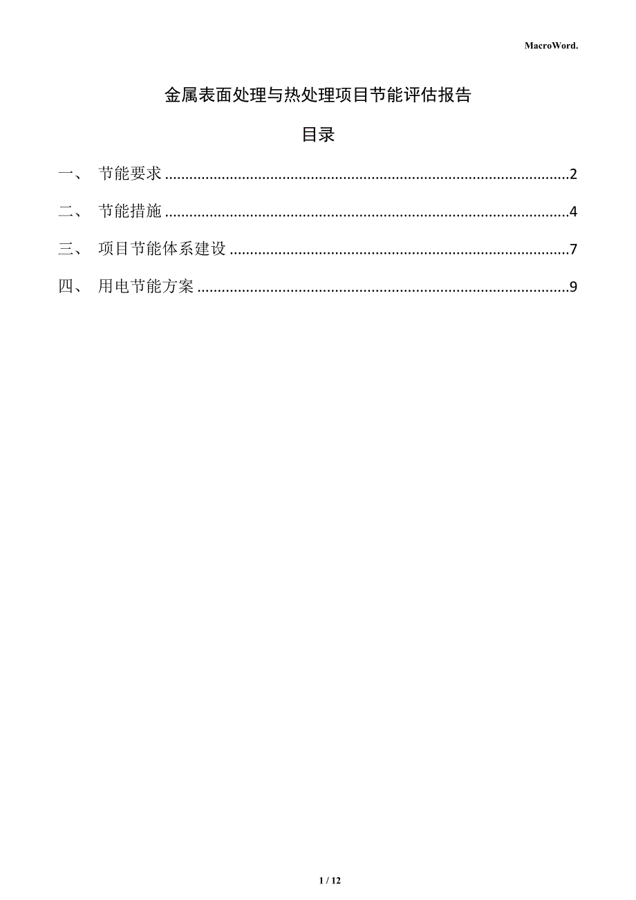 金属表面处理与热处理项目节能评估报告（模板范文）_第1页