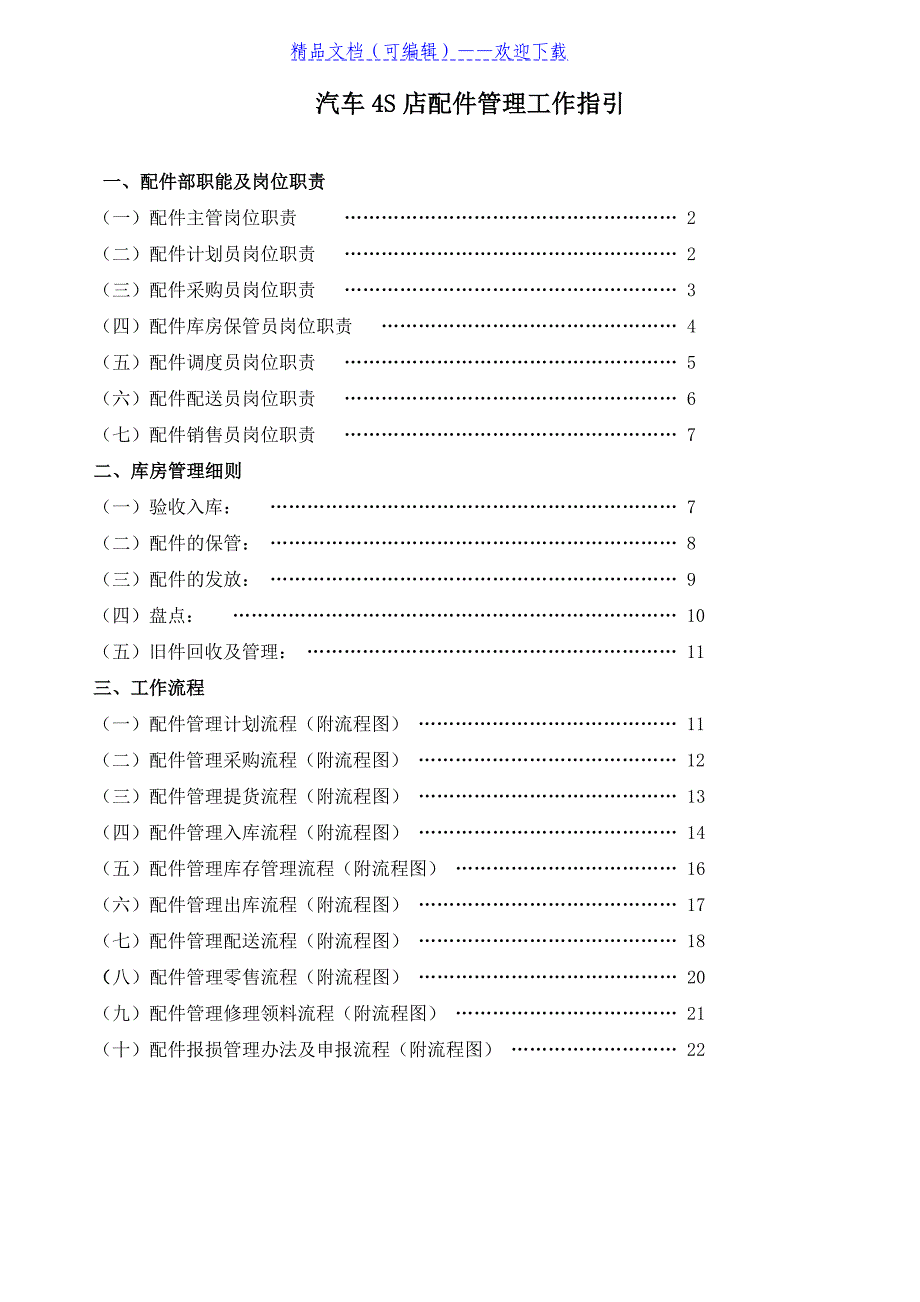 汽车4S店配件管理工作指引配件库房管理细则与工作流程 - 仓库管理流程_第1页
