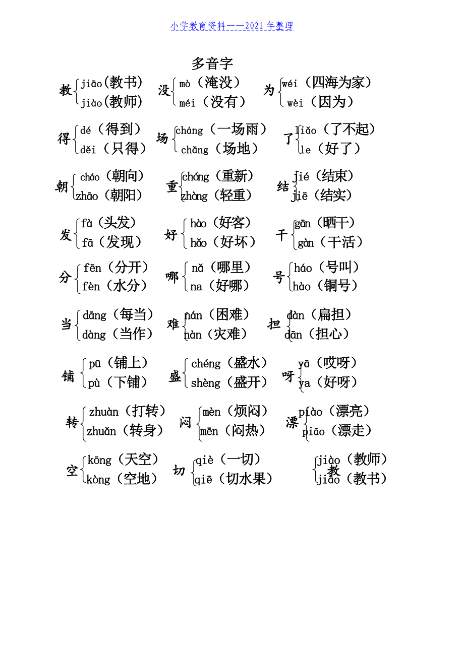 (部编)新人教版二年级上册语文多音字复习——推荐._第1页