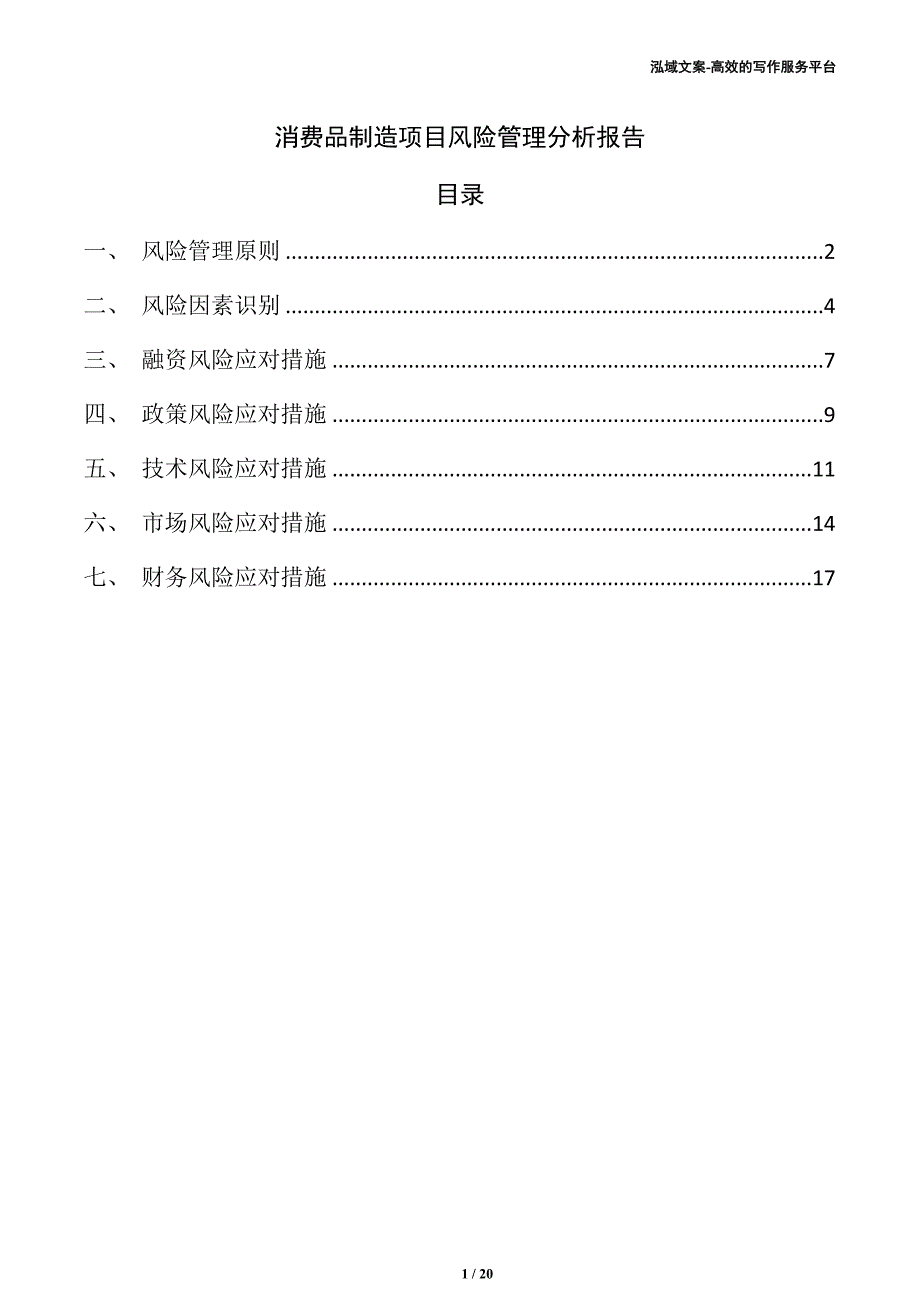 消费品制造项目风险管理分析报告（范文）_第1页