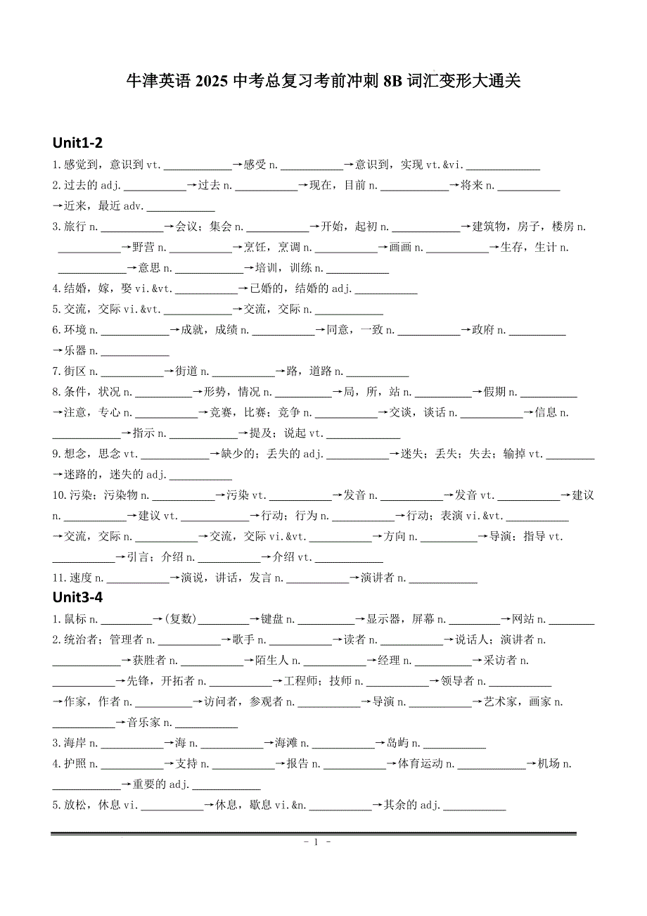 2025中考英语总复习牛津译林版八年级下册词汇变形大通关_第1页