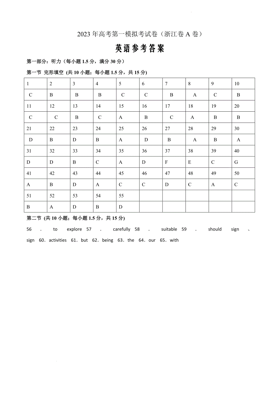 英语 （浙江卷A卷）高考第一模拟考试卷 (参考答案)_第1页