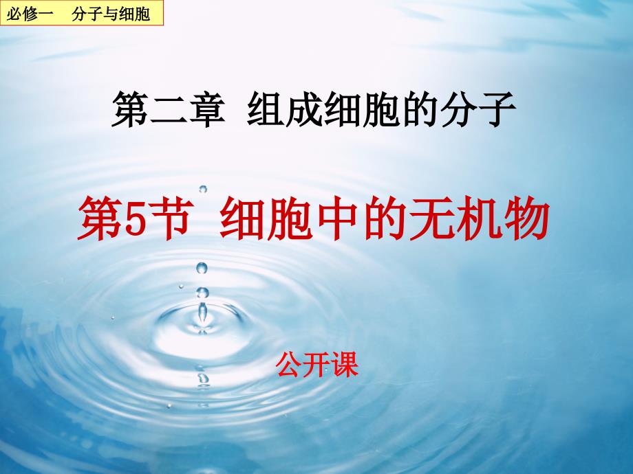 高中生物必修一第节细胞中的水和无机盐公开课课件_第1页