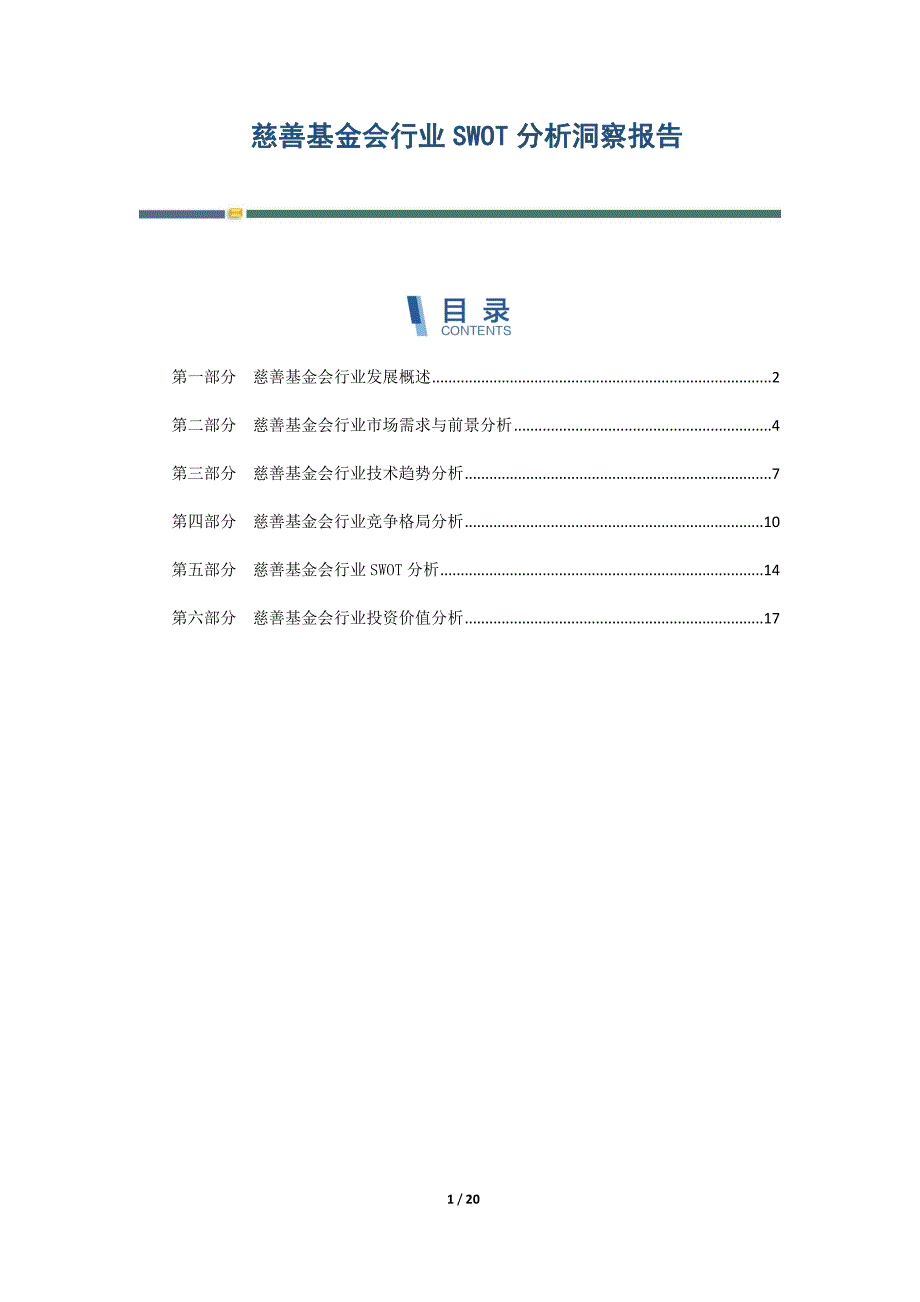 慈善基金会行业SWOT分析洞察报告_第1页