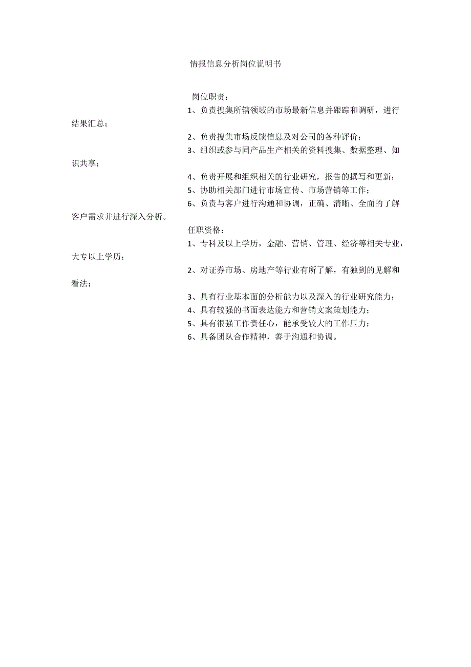 情报信息分析岗位说明书_第1页