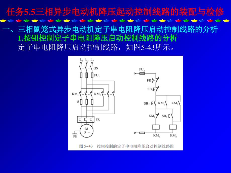 任务55三相异步电动机降压起动控制线路的装配与检修综述课件_第1页