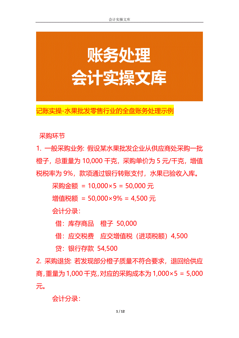 记账实操-水果批发零售行业的全盘账务处理示例_第1页